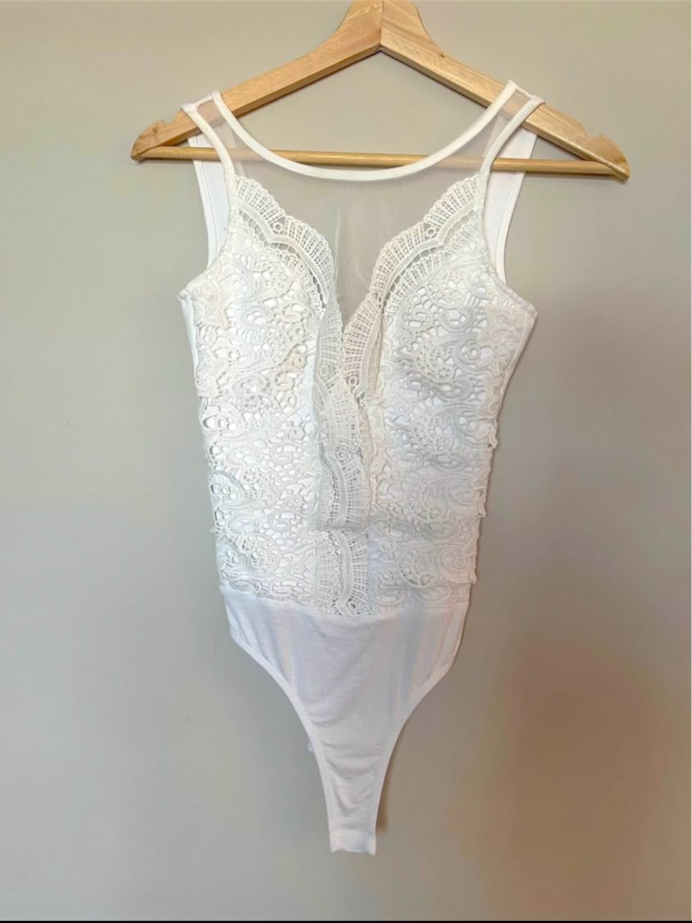 Lulu's White Lace Mesh Bodysuit